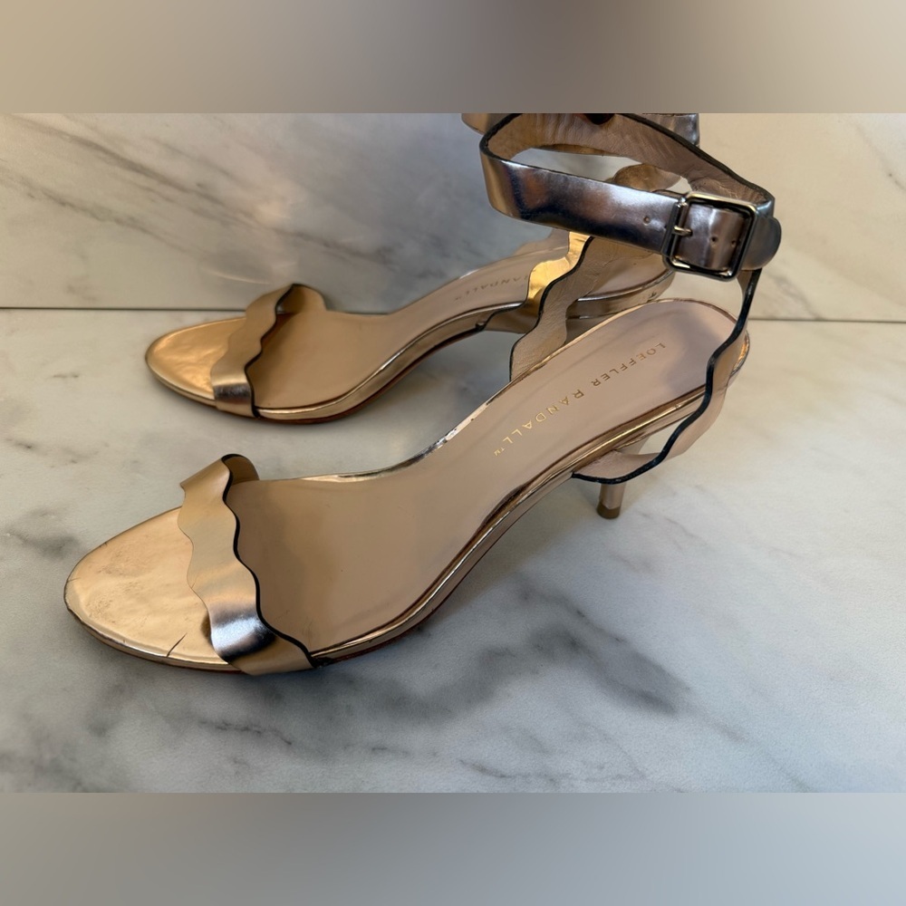 Loeffler Randall Metallic Scalloped Ankle Strap Heels Size 9 - Picture 4 of 12